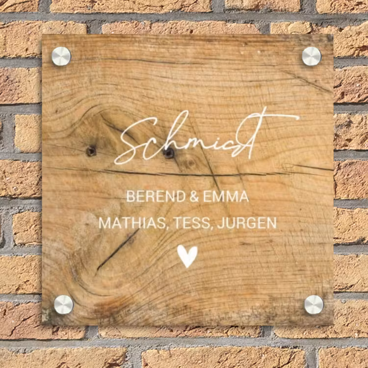Hout - Sierlijk Naambord Vierkant klein -sfeer1