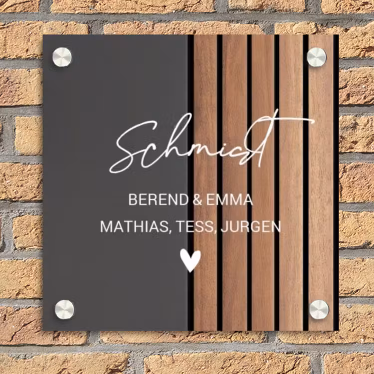 Hout en antraciet - Sierlijk Naambord Vierkant klein -sfeer1