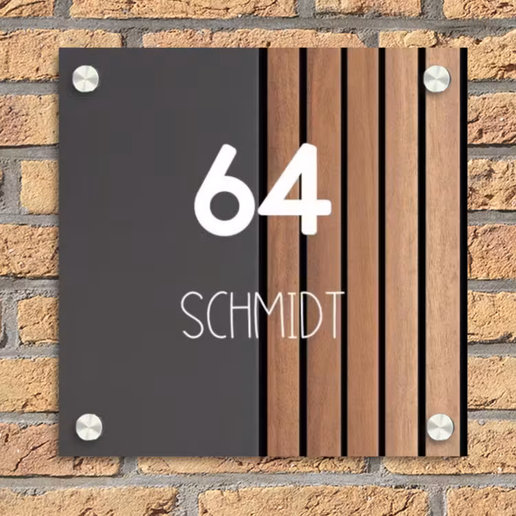 Hout en antraciet - Modern Naambord Vierkant klein -sfeer1