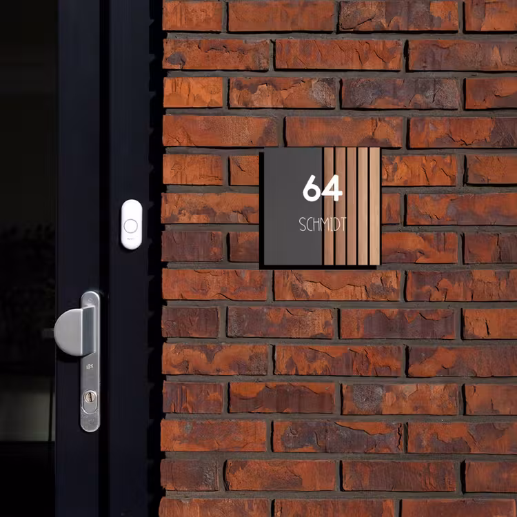 Hout en antraciet - Modern Naambord Vierkant klein -sfeer1-XS