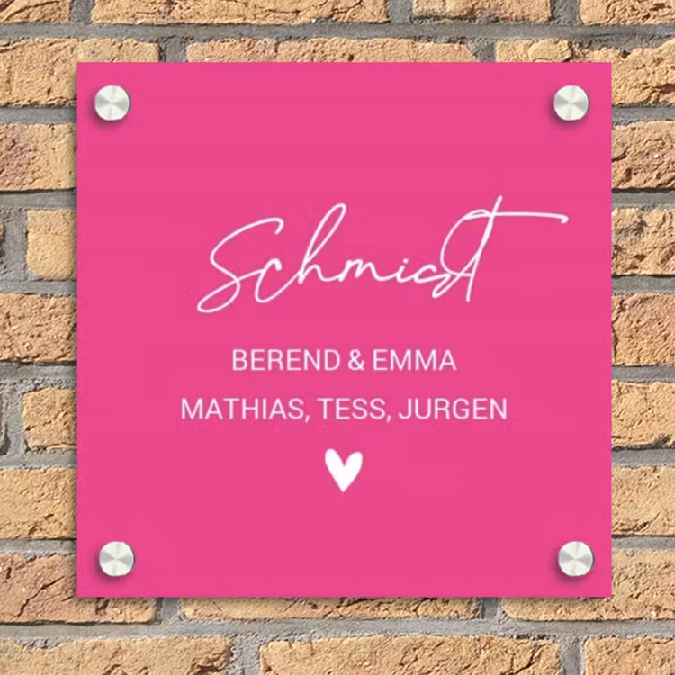 Knallrosa - Klassisch Naambord Vierkant klein -sfeer1