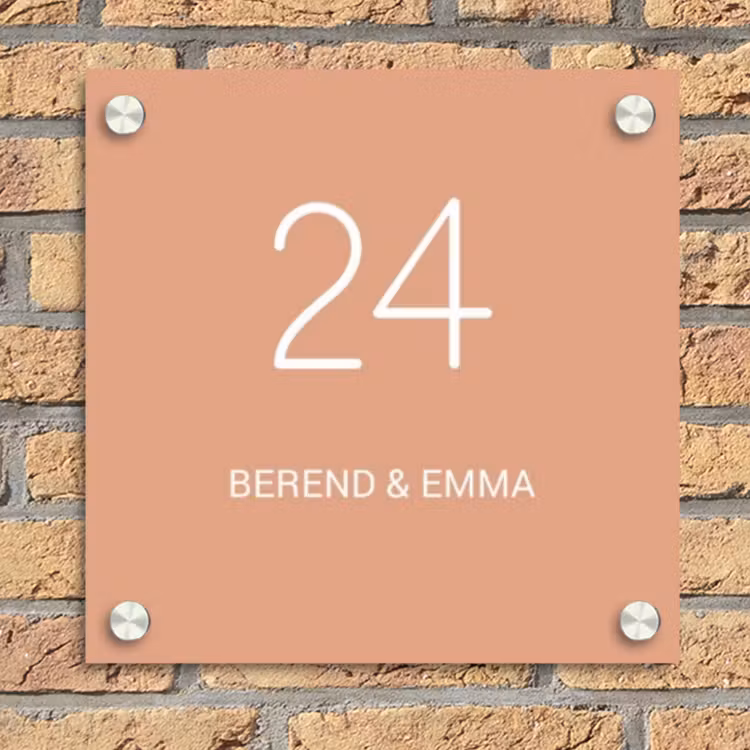 Zalmroze - Klassiek Naambord Vierkant klein -sfeer1