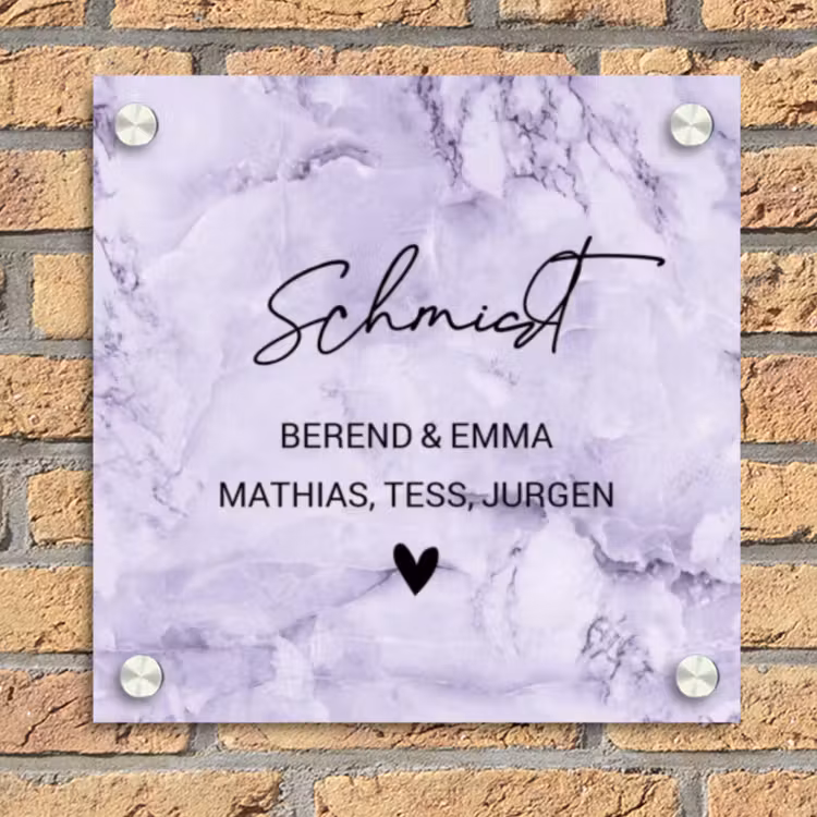 Paars marmer - Sierlijk Naambord Vierkant klein -sfeer1