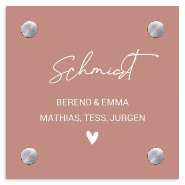 Effen oudroze - Sierlijk Naambord Vierkant klein -3d