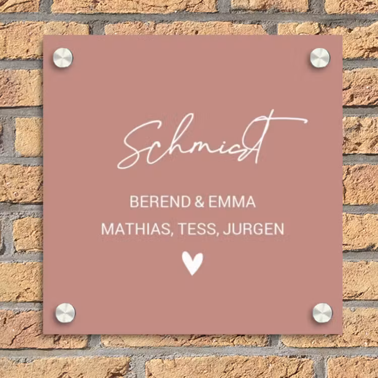 Effen oudroze - Sierlijk Naambord Vierkant klein -sfeer1