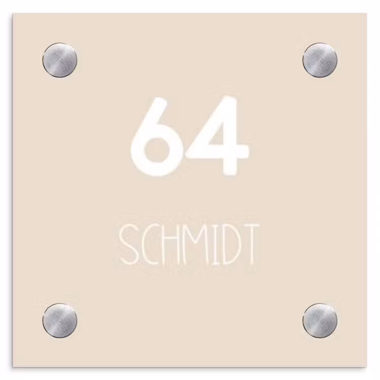 Effen - Beige - Modern Naambord Vierkant klein -3d