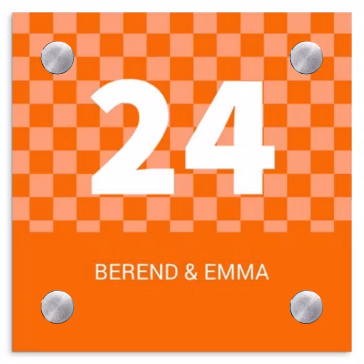 Oranje - Blokjes - Klassiek Naambord Vierkant klein -3d