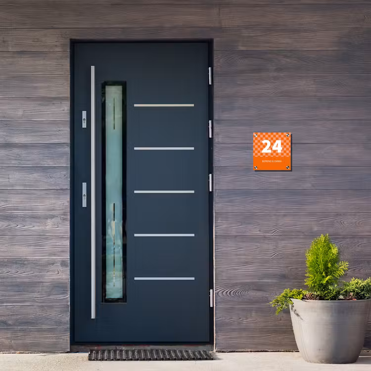 Oranje - Blokjes - Klassiek Naambord Vierkant klein -sfeer11-XS