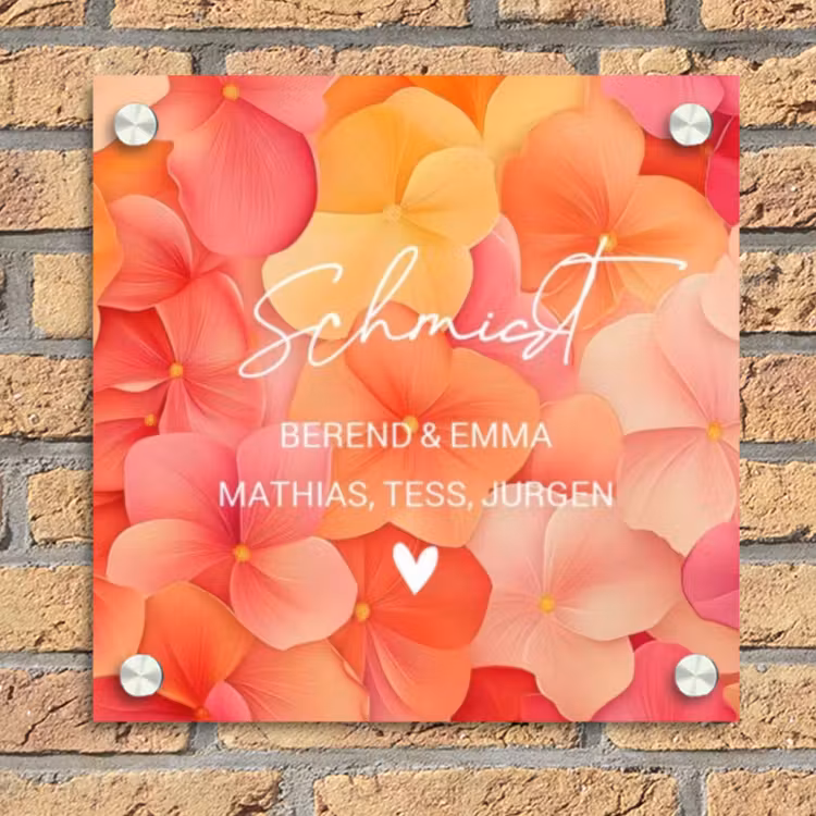Oranje bloemenmix - Sierlijk Naambord Vierkant klein -sfeer1