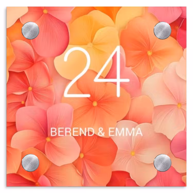 Oranje bloemenmix - Klassiek Naambord Vierkant klein -3d