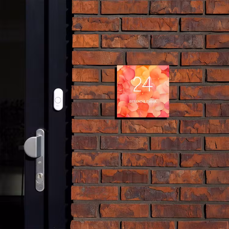 Oranje bloemenmix - Klassiek Naambord Vierkant klein -sfeer1-XS