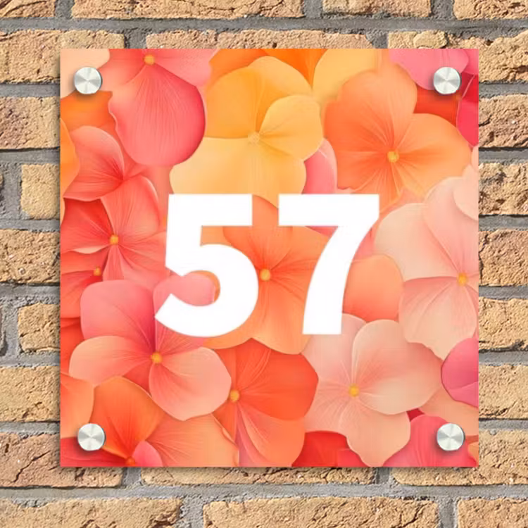 Oranje bloemenmix - Traditioneel Naambord Vierkant klein -sfeer1