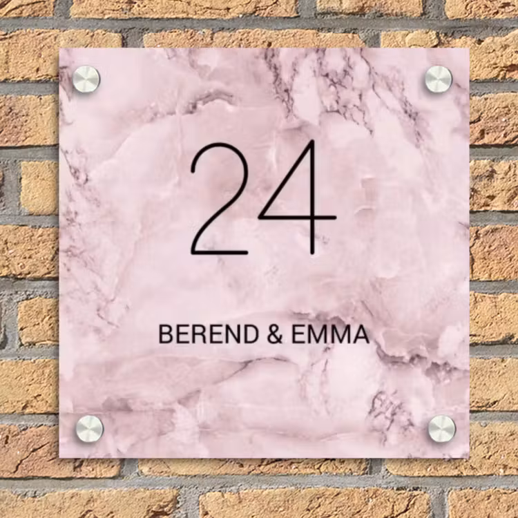 Roze marmer - Klassiek Naambord Vierkant klein -sfeer1