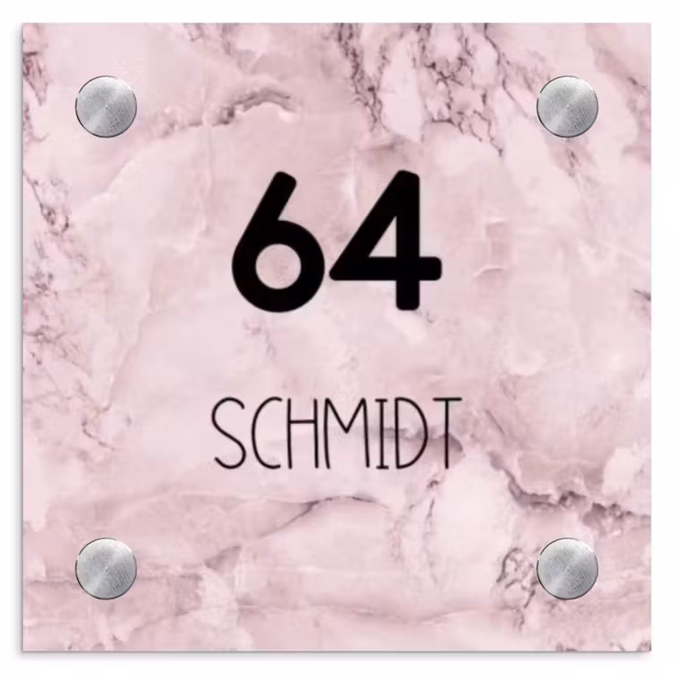 Roze marmer - Modern Naambord Vierkant klein -3d