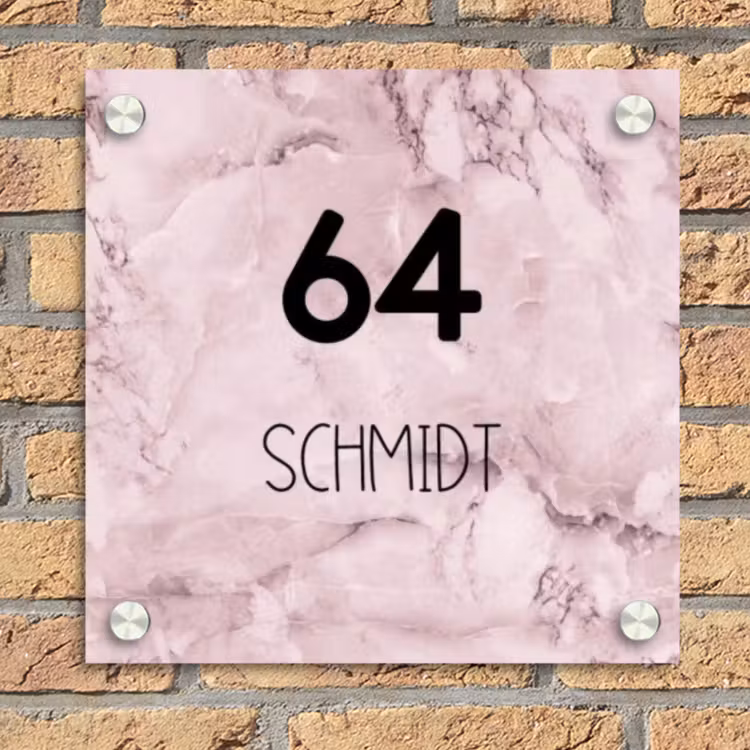Roze marmer - Modern Naambord Vierkant klein -sfeer1