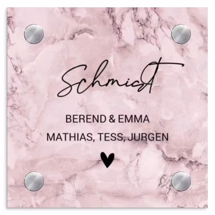 Roze marmer - Sierlijk Naambord Vierkant klein -3d