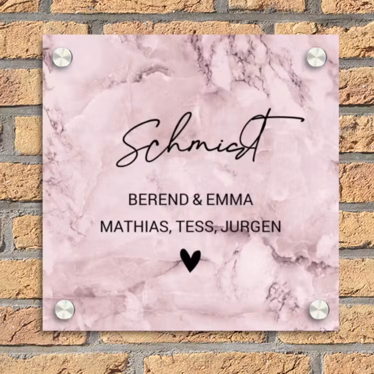 Roze marmer - Sierlijk Naambord Vierkant klein -sfeer1