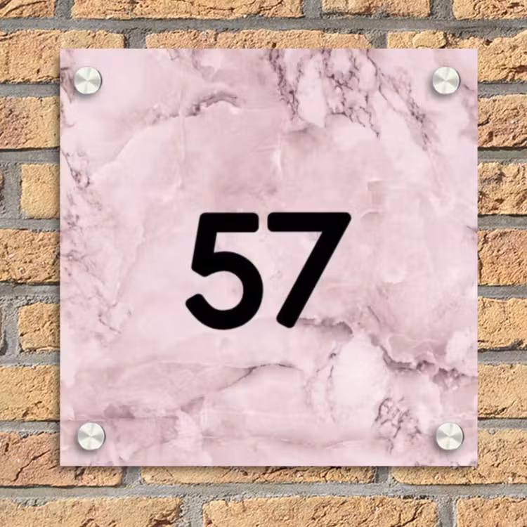 Roze marmer - Traditioneel Naambord Vierkant klein -sfeer1