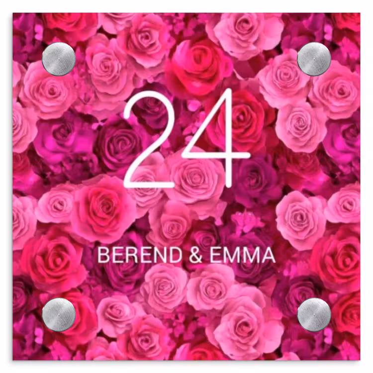 Roze rozen - Klassiek Naambord Vierkant klein -3d