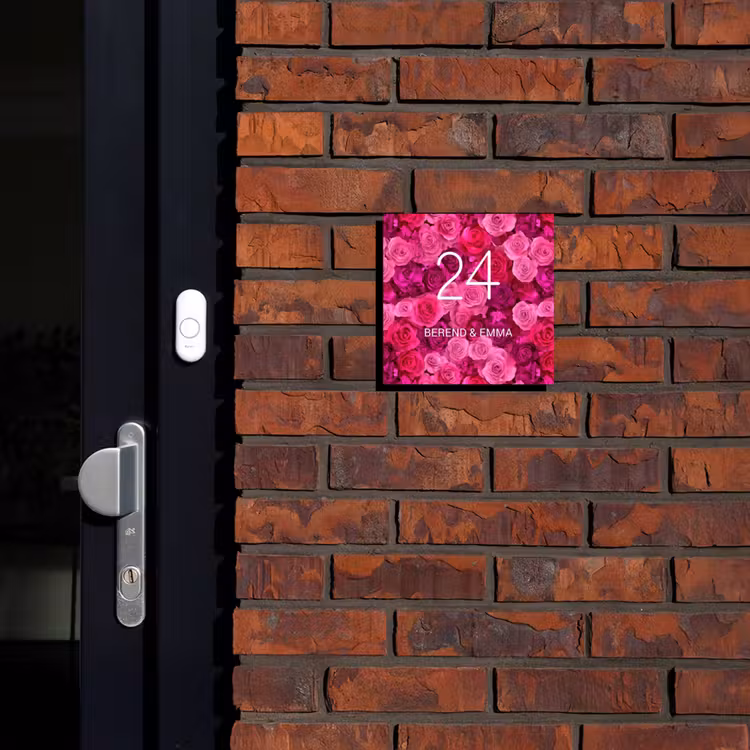 Roze rozen - Klassiek Naambord Vierkant klein -sfeer1-XS