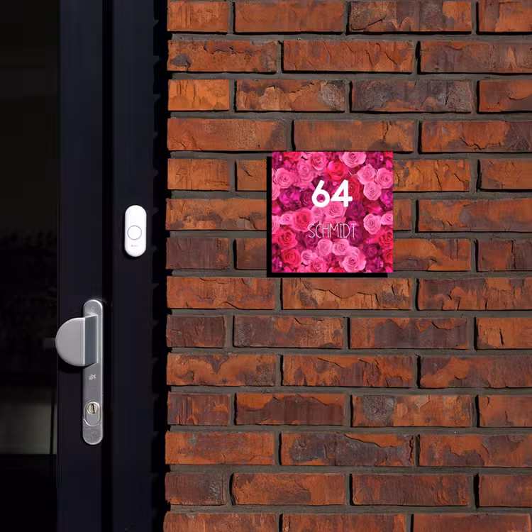 Roze rozen - Modern Naambord Vierkant klein -sfeer1-XS