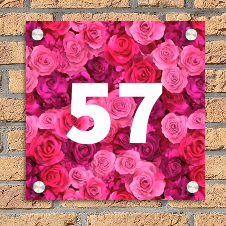 Roze rozen - Traditioneel Naambord Vierkant klein -sfeer1