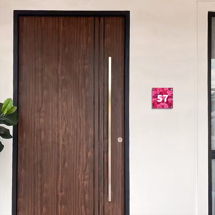 Roze rozen - Traditioneel Naambord Vierkant klein -sfeer10-XS