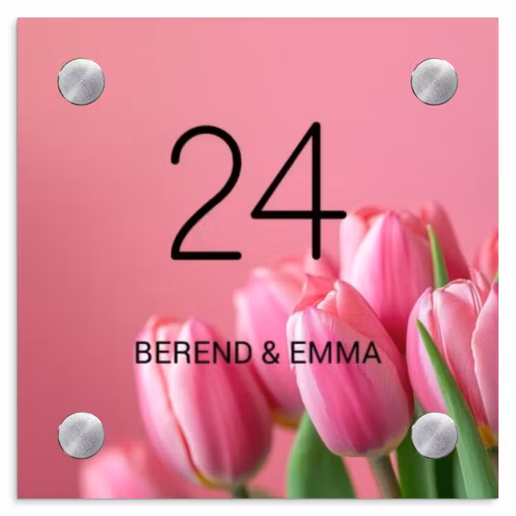 Roze tulpen - Klassiek Naambord Vierkant klein -3d