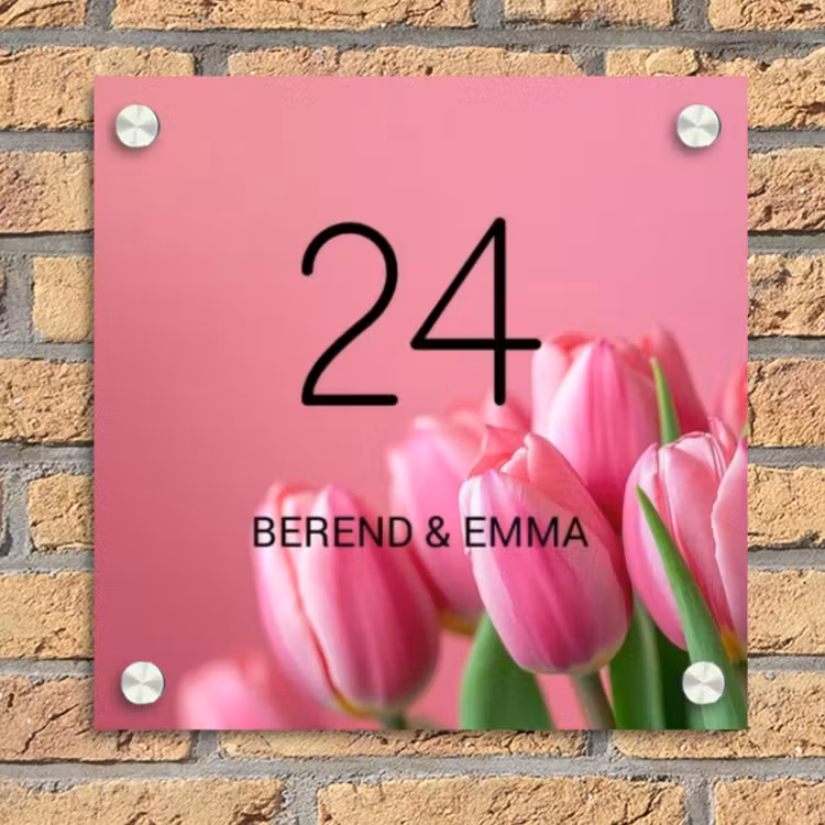 Roze tulpen - Klassiek Naambord Vierkant klein -sfeer1