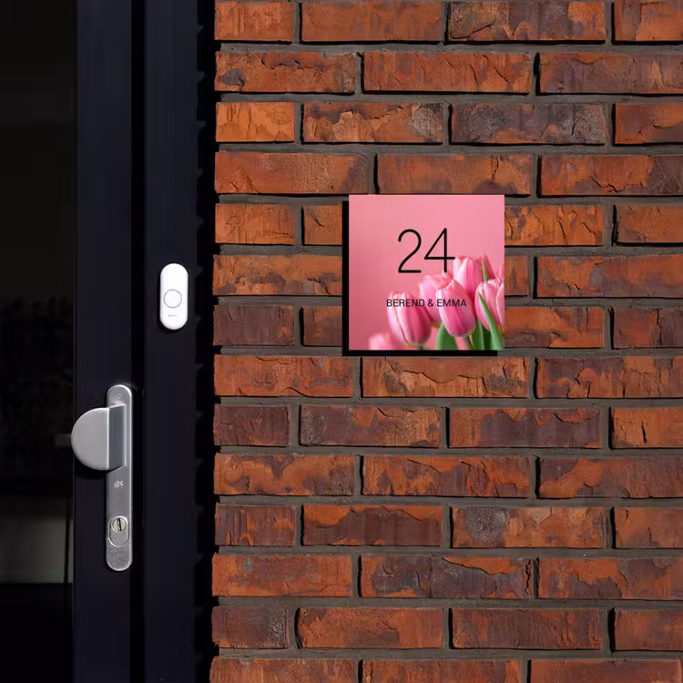 Roze tulpen - Klassiek Naambord Vierkant klein -sfeer1-XS