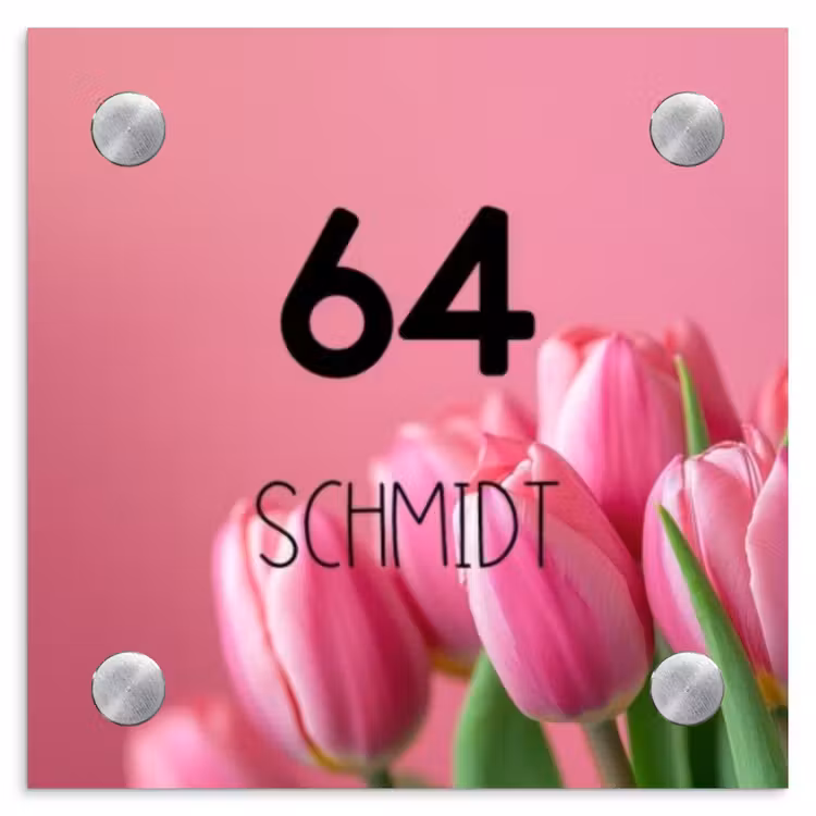 Roze tulpen - Modern Naambord Vierkant klein -3d