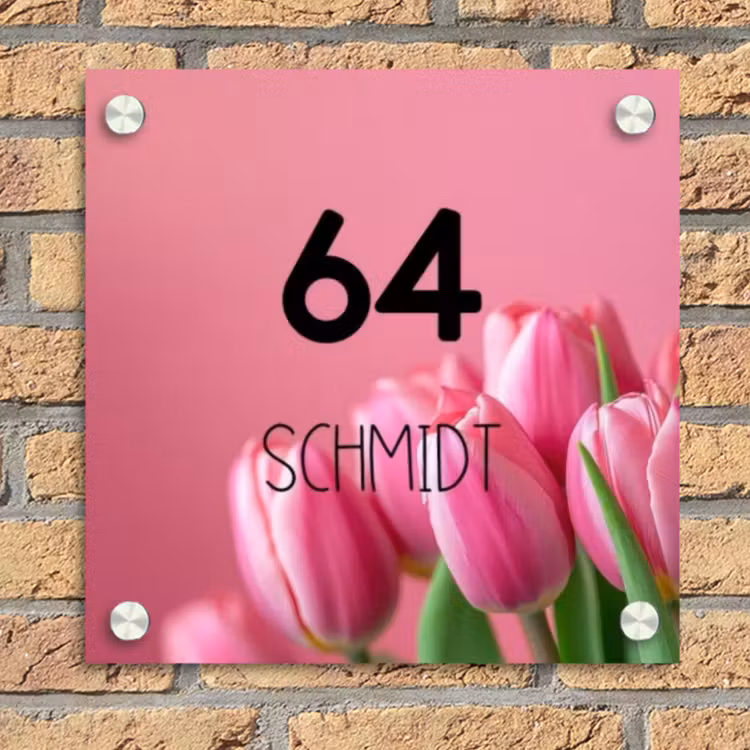 Roze tulpen - Modern Naambord Vierkant klein -sfeer1