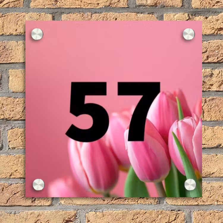 Roze tulpen - Traditioneel Naambord Vierkant klein -sfeer1