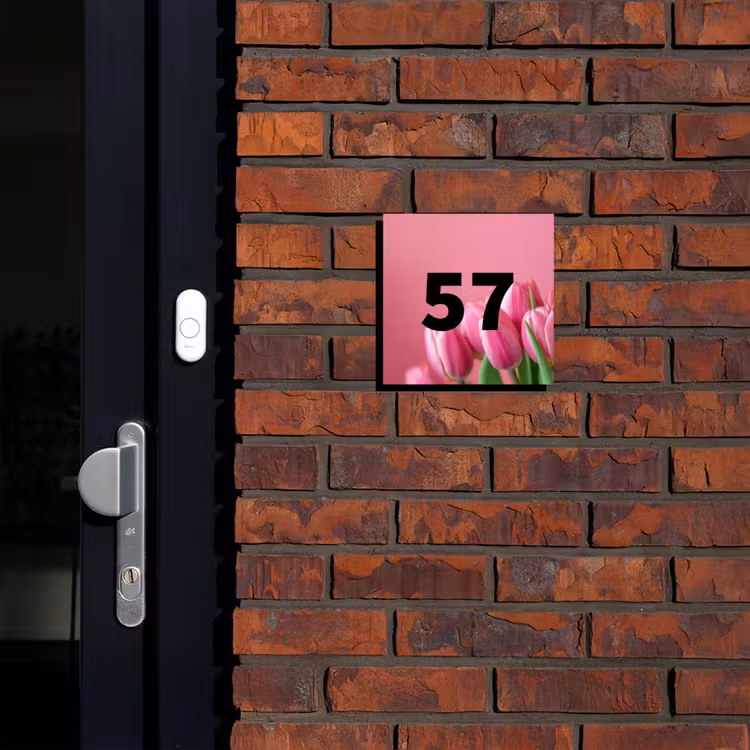 Roze tulpen - Traditioneel Naambord Vierkant klein -sfeer1-XS