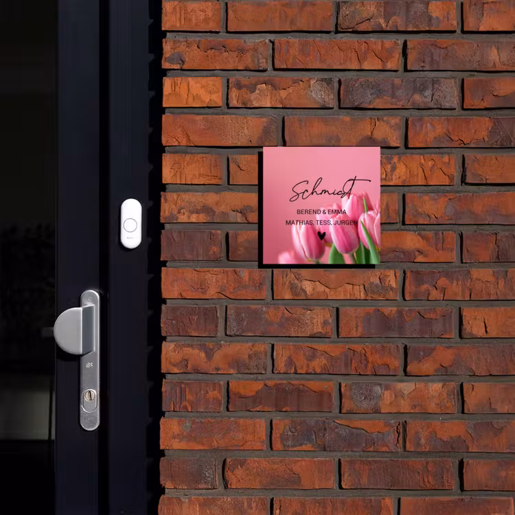 Roze tulpen - Sierlijk Naambord Vierkant klein -sfeer1-XS
