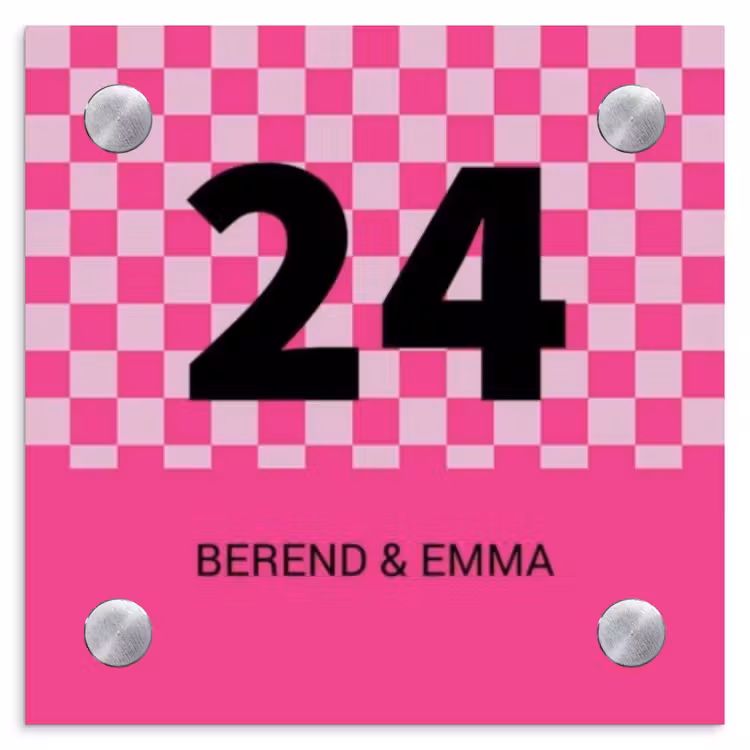 Roze - Blokjes - Klassiek Naambord Vierkant klein -3d