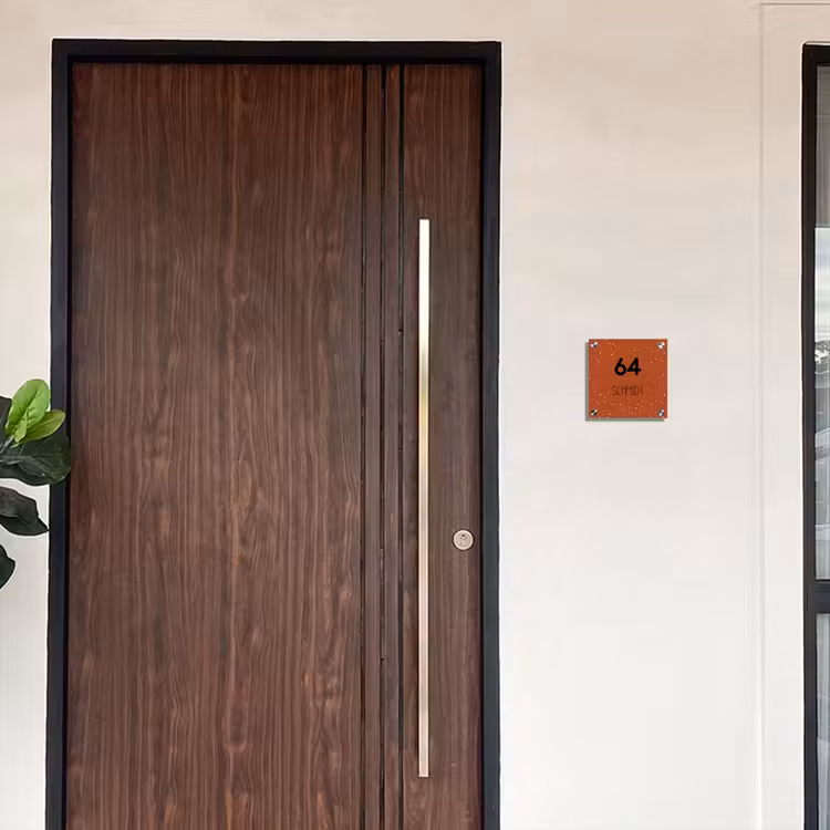 Roestbruin met stippen - Modern Naambord Vierkant klein -sfeer10-XS