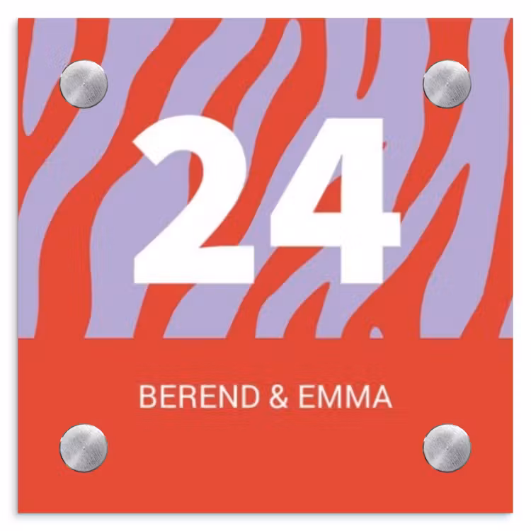 Rood - Paars - Zebra - Klassiek Naambord Vierkant klein -3d