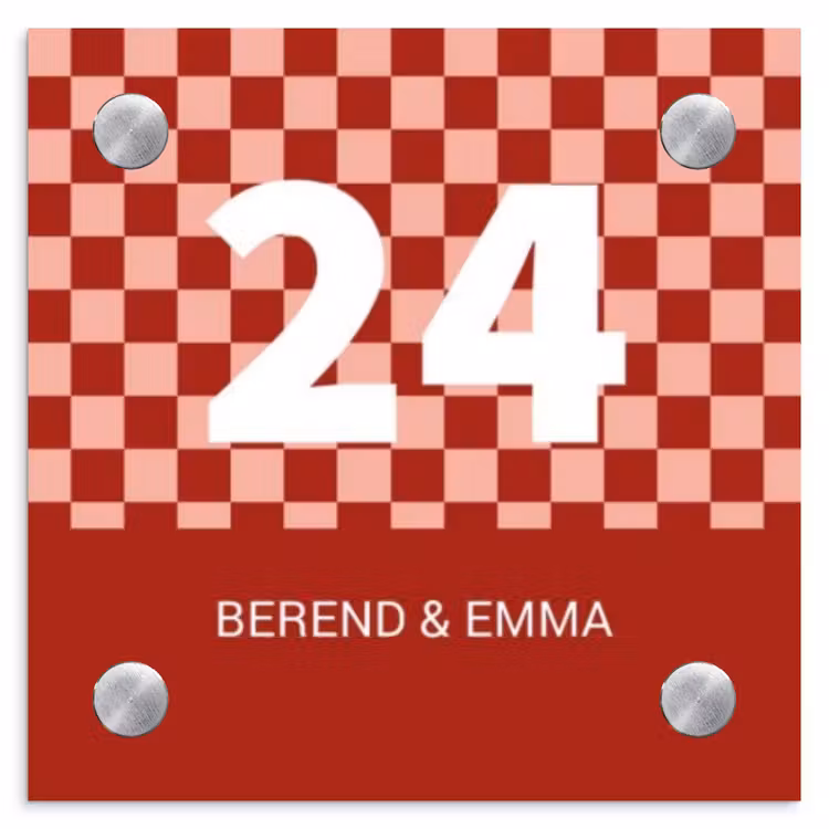 Rood - Blokjes - Klassiek Naambord Vierkant klein -3d