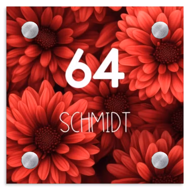 Rode bloemen - Modern Naambord Vierkant klein -3d