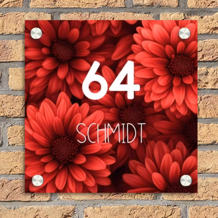 Rode bloemen - Modern Naambord Vierkant klein -sfeer1