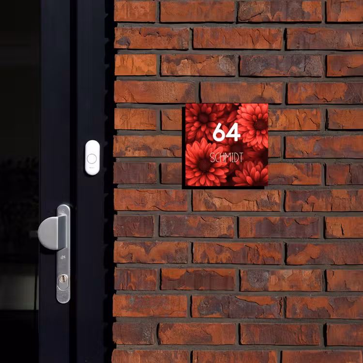 Rode bloemen - Modern Naambord Vierkant klein -sfeer1-XS