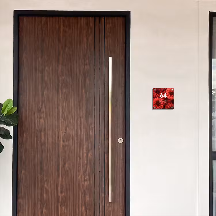 Rode bloemen - Modern Naambord Vierkant klein -sfeer10-XS