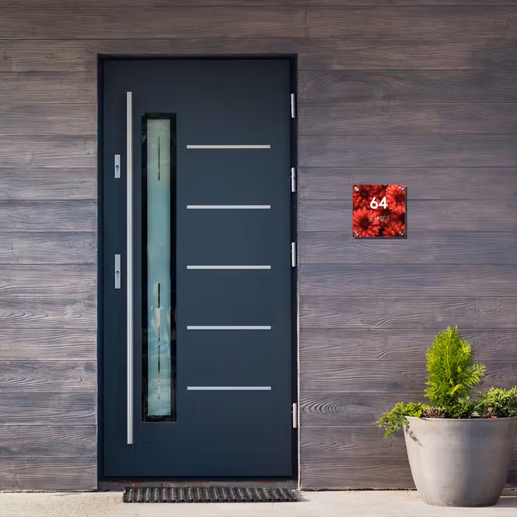 Rode bloemen - Modern Naambord Vierkant klein -sfeer11-XS