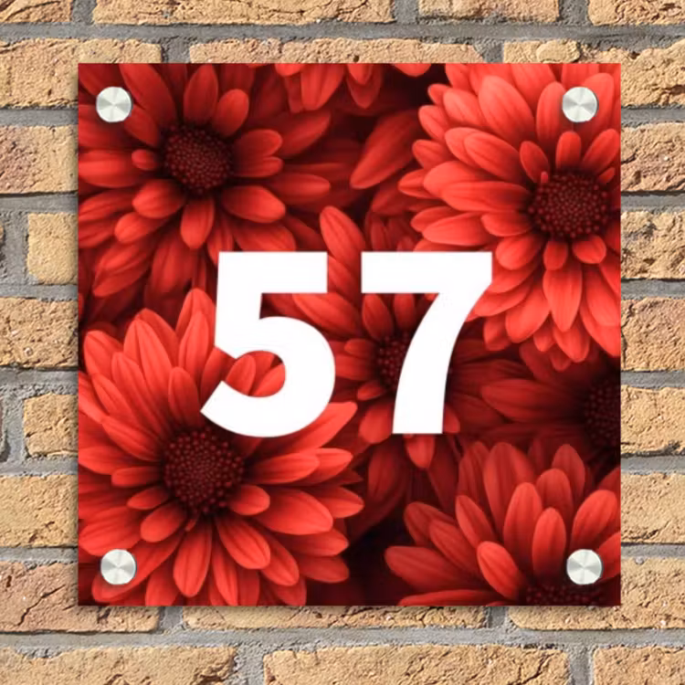 Rode bloemen - Traditioneel Naambord Vierkant klein -sfeer1