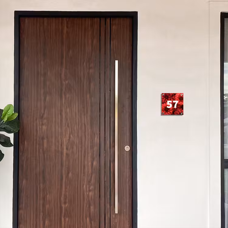 Rode bloemen - Traditioneel Naambord Vierkant klein -sfeer10-XS