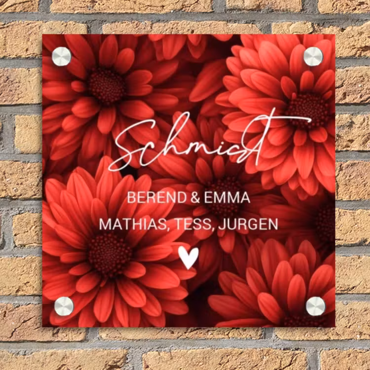 Rode bloemen - Sierlijk Naambord Vierkant klein -sfeer1