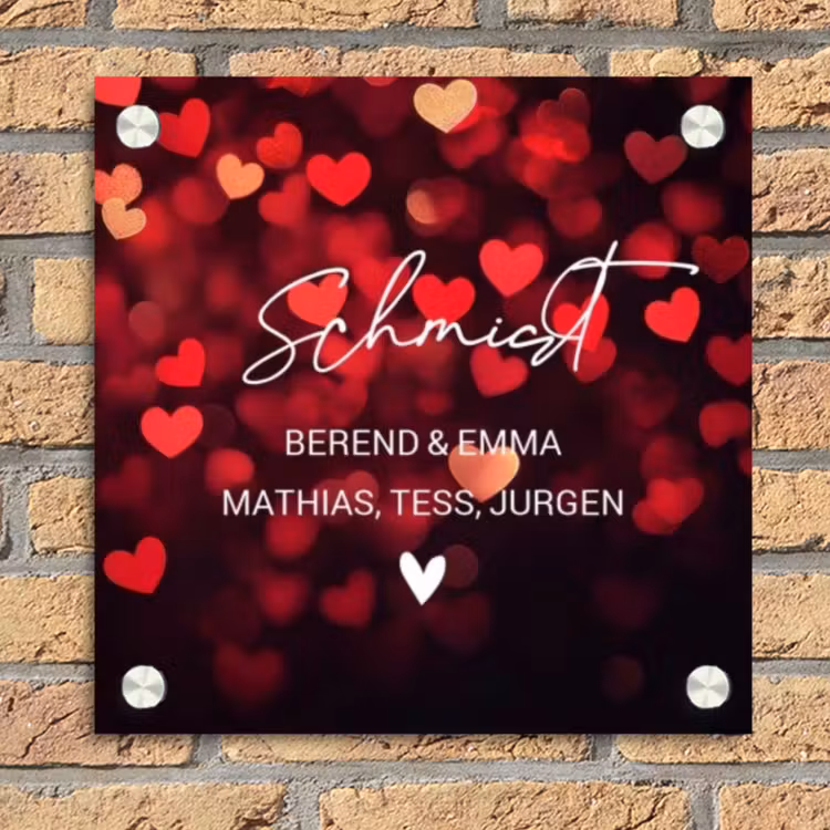 Rode hartjes - Sierlijk Naambord Vierkant klein -sfeer1