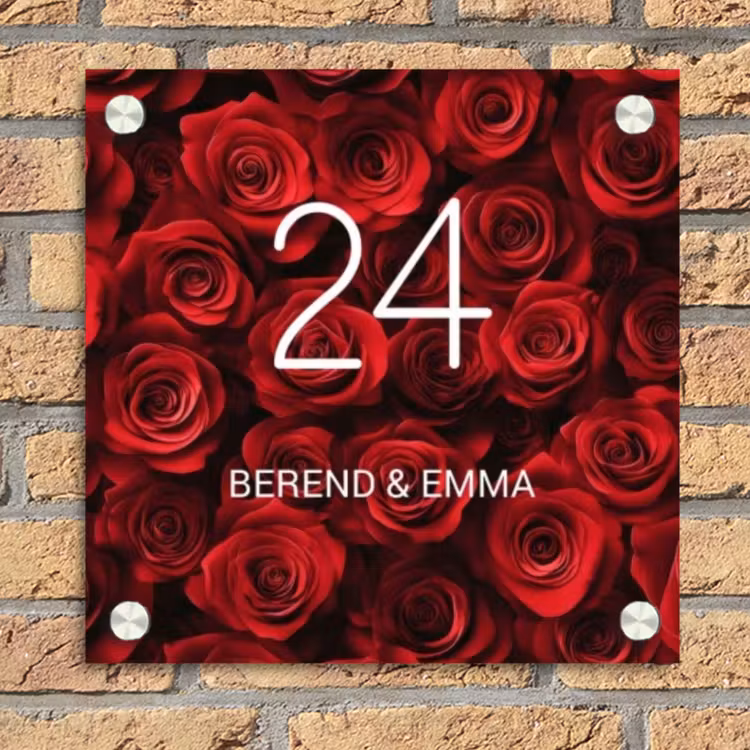 Rode rozen - Klassiek Naambord Vierkant klein -sfeer1