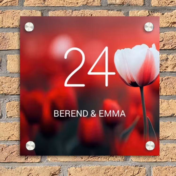 Rode tulpen - Klassiek Naambord Vierkant klein -sfeer1